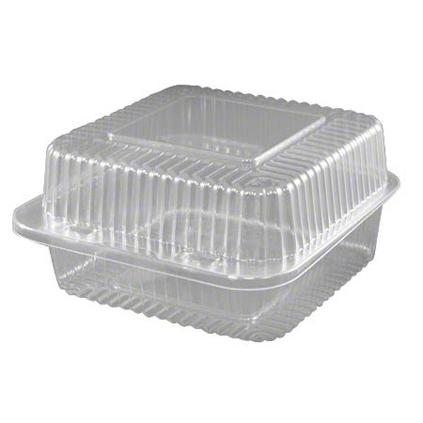 6" x 6" x 3" Plastic Square Hinged Lid Container